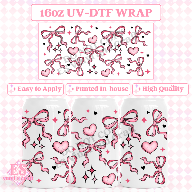 Hearts and Bows - 16oz Beer Can / Libbey UV-DTF Transfer image 0