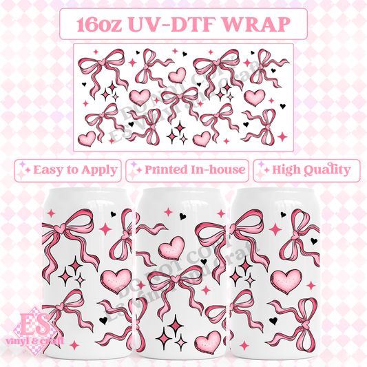 Hearts and Bows - 16oz Beer Can / Libbey UV-DTF Transfer image 0