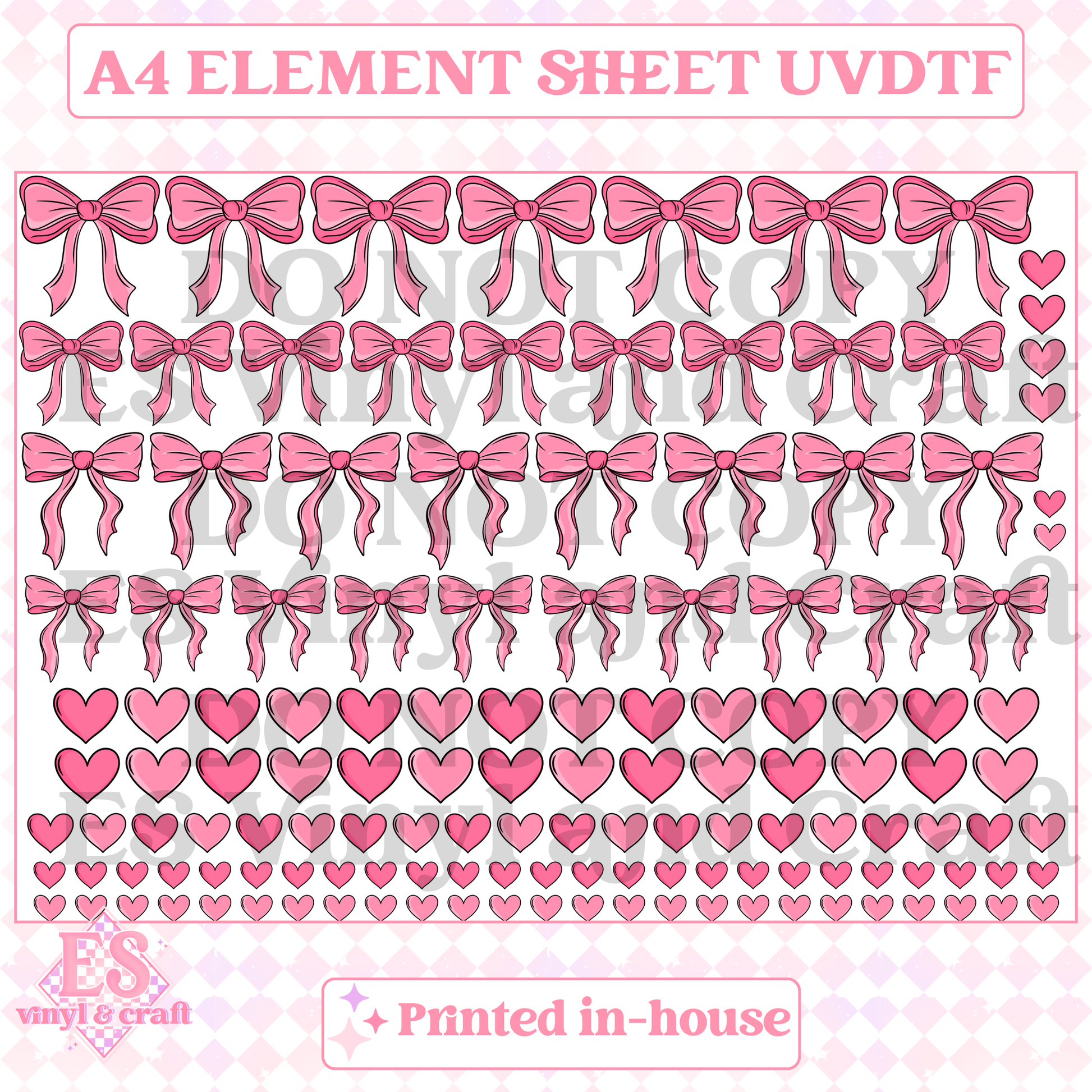 Bows and Hearts - UVDTF (A4 Sheet) 210mm x 300mm image 0