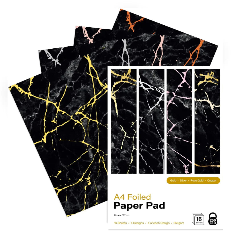 First Edition Black Marble A4 Foiled Paper Pad - 250GSM image 0