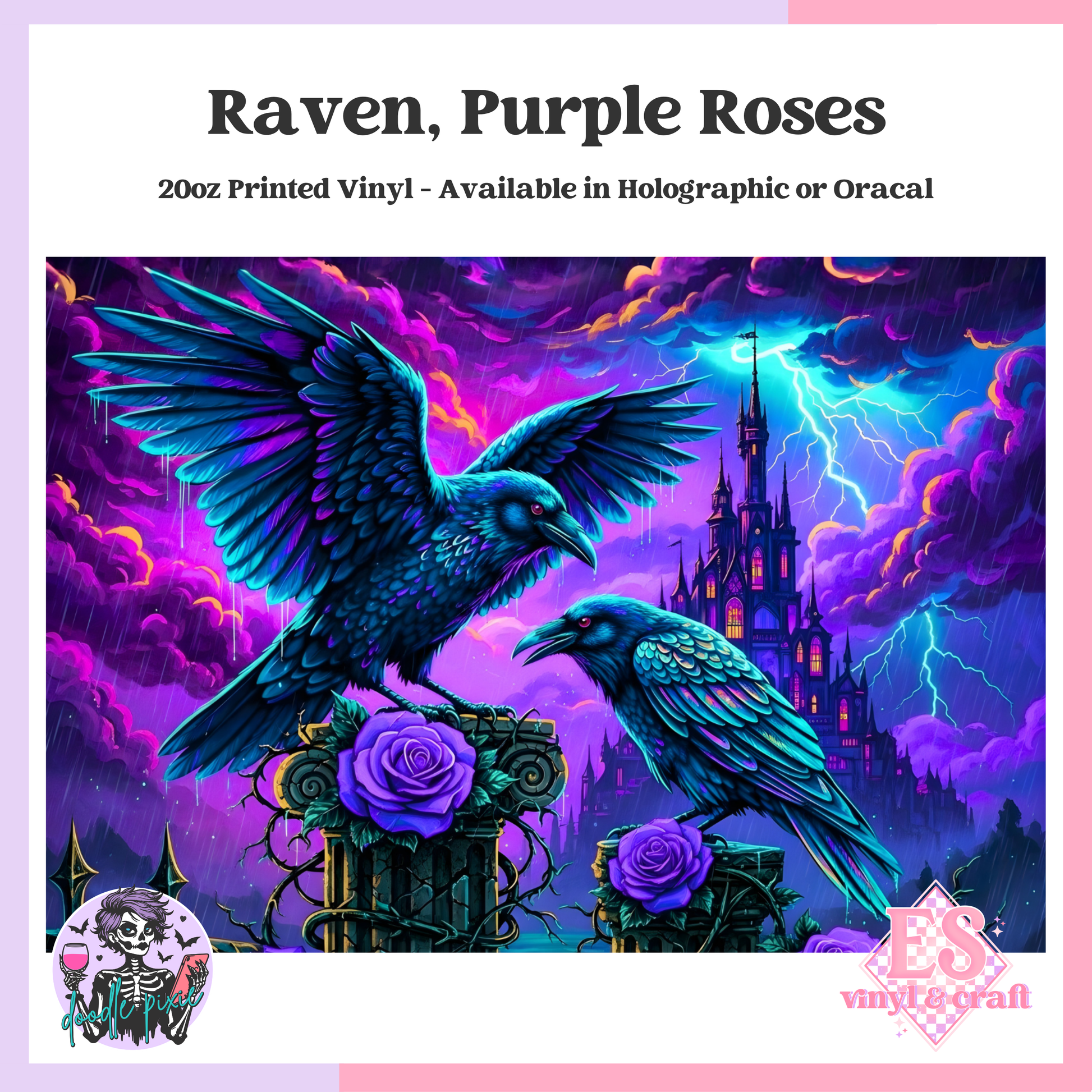 Raven, Purple Roses - 20oz Printed Tumbler Self Adhesive Vinyl image 0