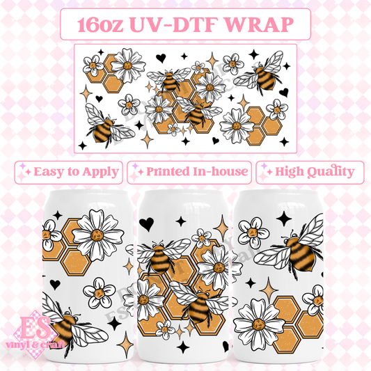 Honeycomb Bees - 16oz Beer Can / Libbey UV-DTF Transfer image 0