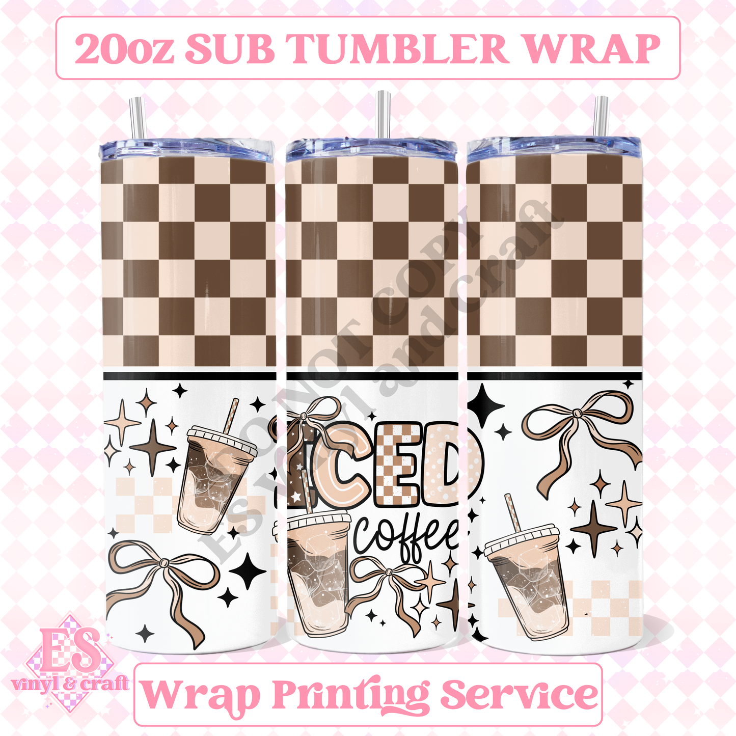 Tan Iced Coffee - Full 20oz Tumbler Sublimation Print image 0