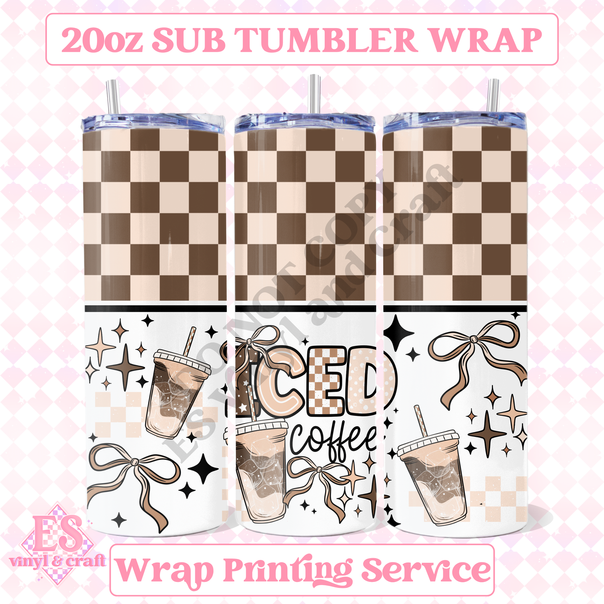 Tan Iced Coffee - Full 20oz Tumbler Sublimation Print image 0