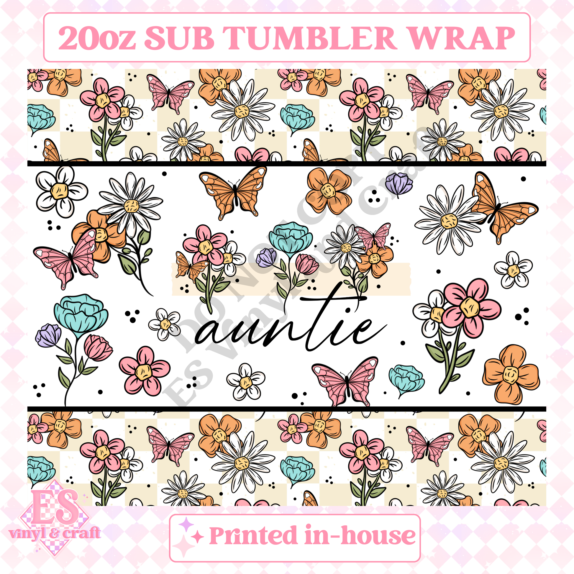 Auntie or Aunt - Full 20oz Tumbler Sublimation Print image 1