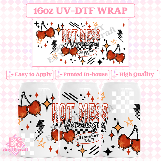 Hot Mess Unhinged - 16oz Beer Can / Libbey UV-DTF image 0