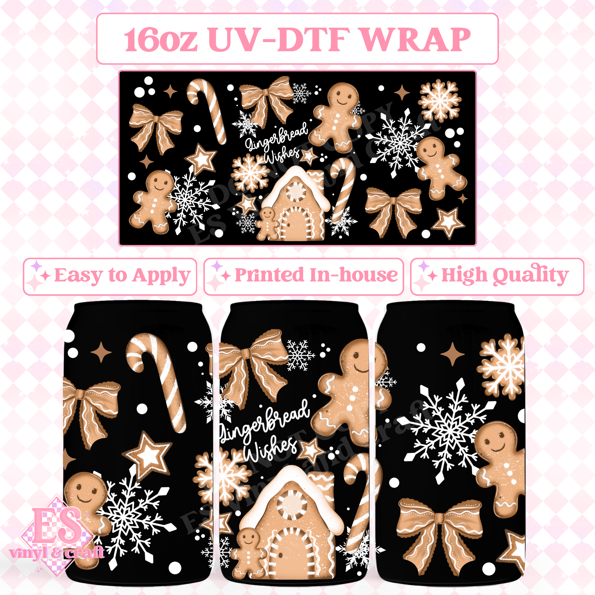 Gingerbread Wishes - 16oz Beer Can / Libbey UV-DTF Tran image 0