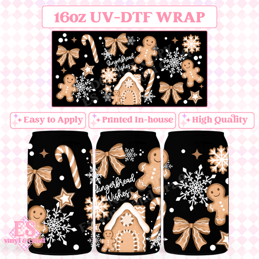 Gingerbread Wishes - 16oz Beer Can / Libbey UV-DTF Tran image 0