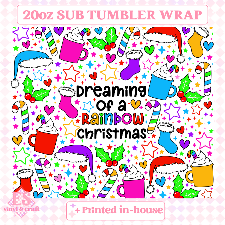 Dreaming of a Rainbow Christmas - Full 20oz Tumbler Sublimation Print image 1
