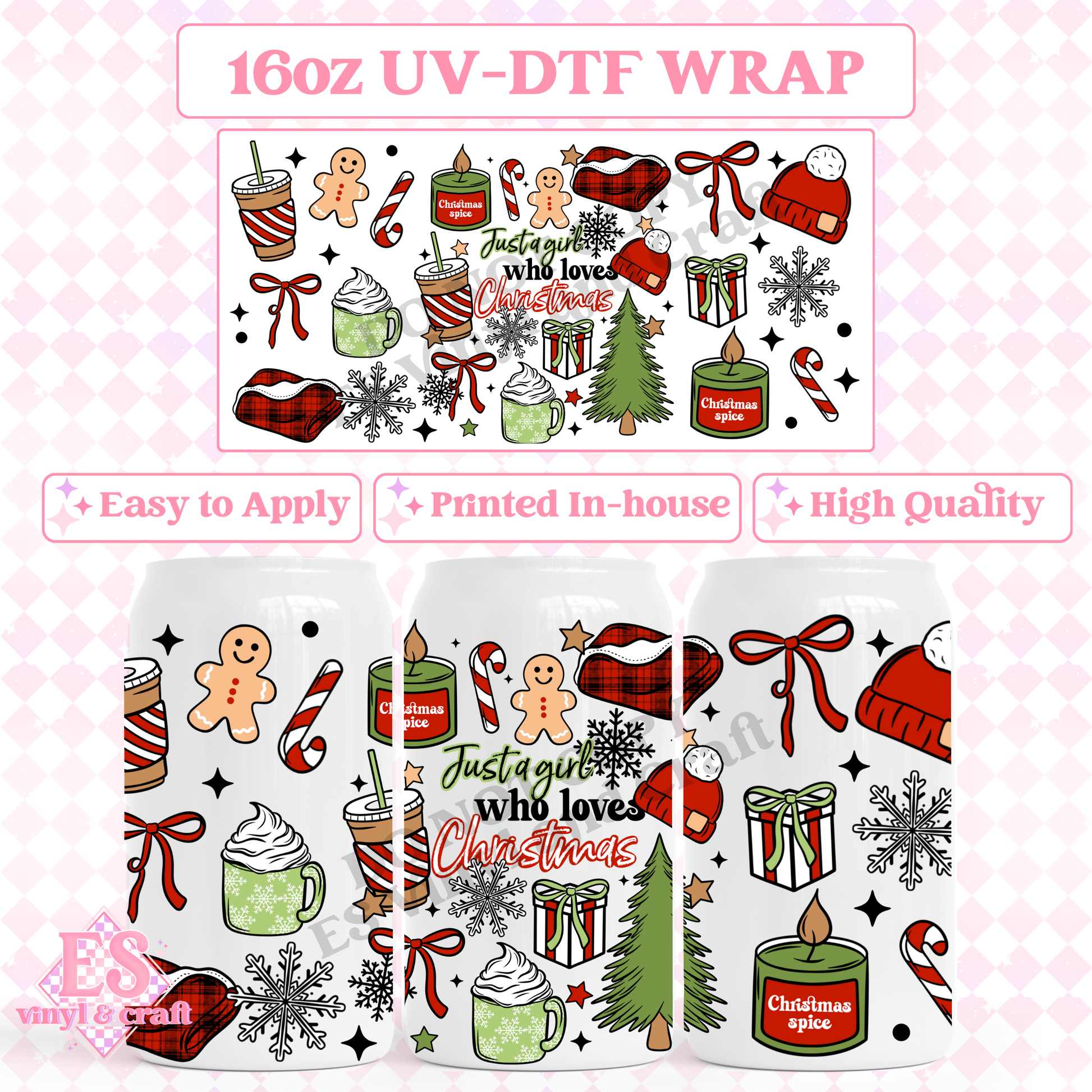 Just a Girl Who Loves Christmas - 16oz Beer Can / Libbey UV-DTF Transfer image 0