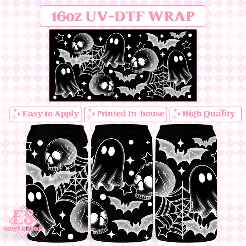 Monochrome Spooky White - 16oz Beer Can / Libbey UV-DTF image 0