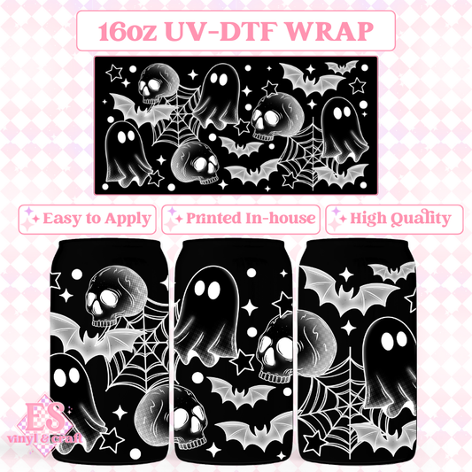 Monochrome Spooky White - 16oz Beer Can / Libbey UV-DTF image 0