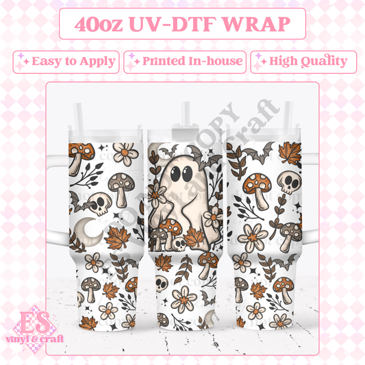 Cottagecore Autumn Ghost - 40oz Tumbler Wraps - UV-DTF (2 Wraps - Top and B image 0