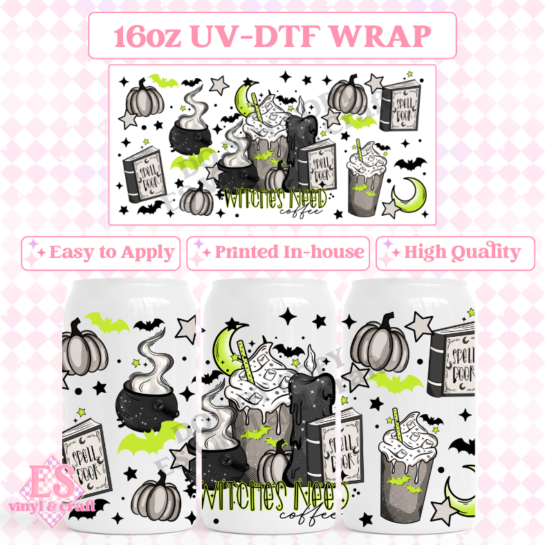 Witches Need Coffee - 16oz Beer Can / Libbey UV-DTF Transfer image 0