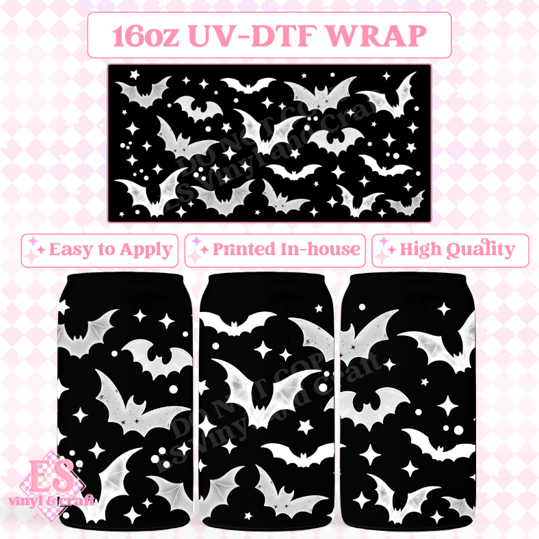 Bats White - 16oz Beer Can / Libbey UV-DTF Transfer image 0