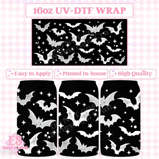 Bats White - 16oz Beer Can / Libbey UV-DTF Transfer image 0