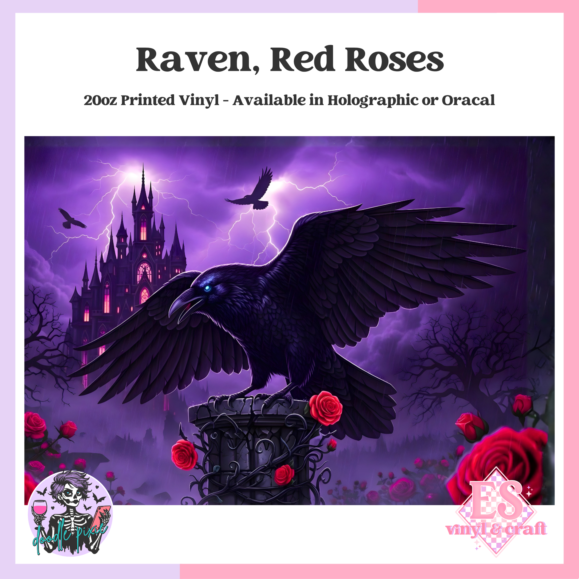 Raven, Red Roses - 20oz Printed Tumbler Self Adhesive Vinyl image 0