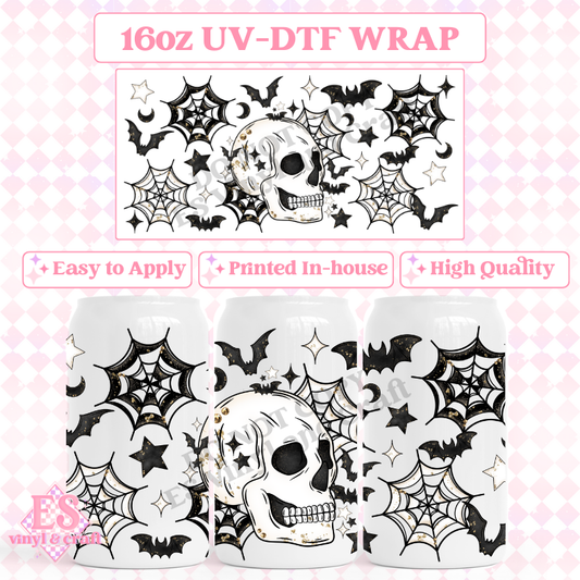 Web Skull - 16oz Beer Can / Libbey UV-DTF image 0
