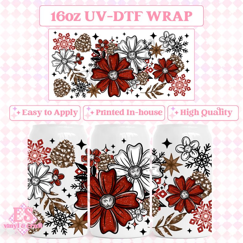 Christmas Florals - 16oz Beer Can / Libbey UV-DTF Transfer image 0