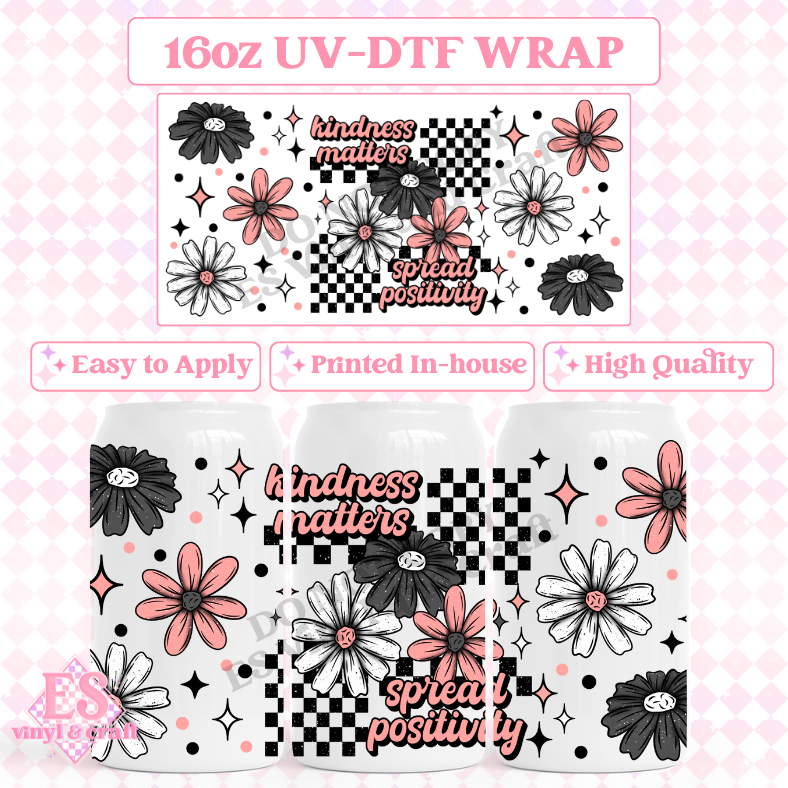 Kindness Matters (Black Elements) - 16oz Beer Can / Libbey UV-DTF Transfer image 0