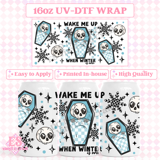 Wake Me Up (Black) - 16oz Beer Can / Libbey UV-DTF Transfer image 0