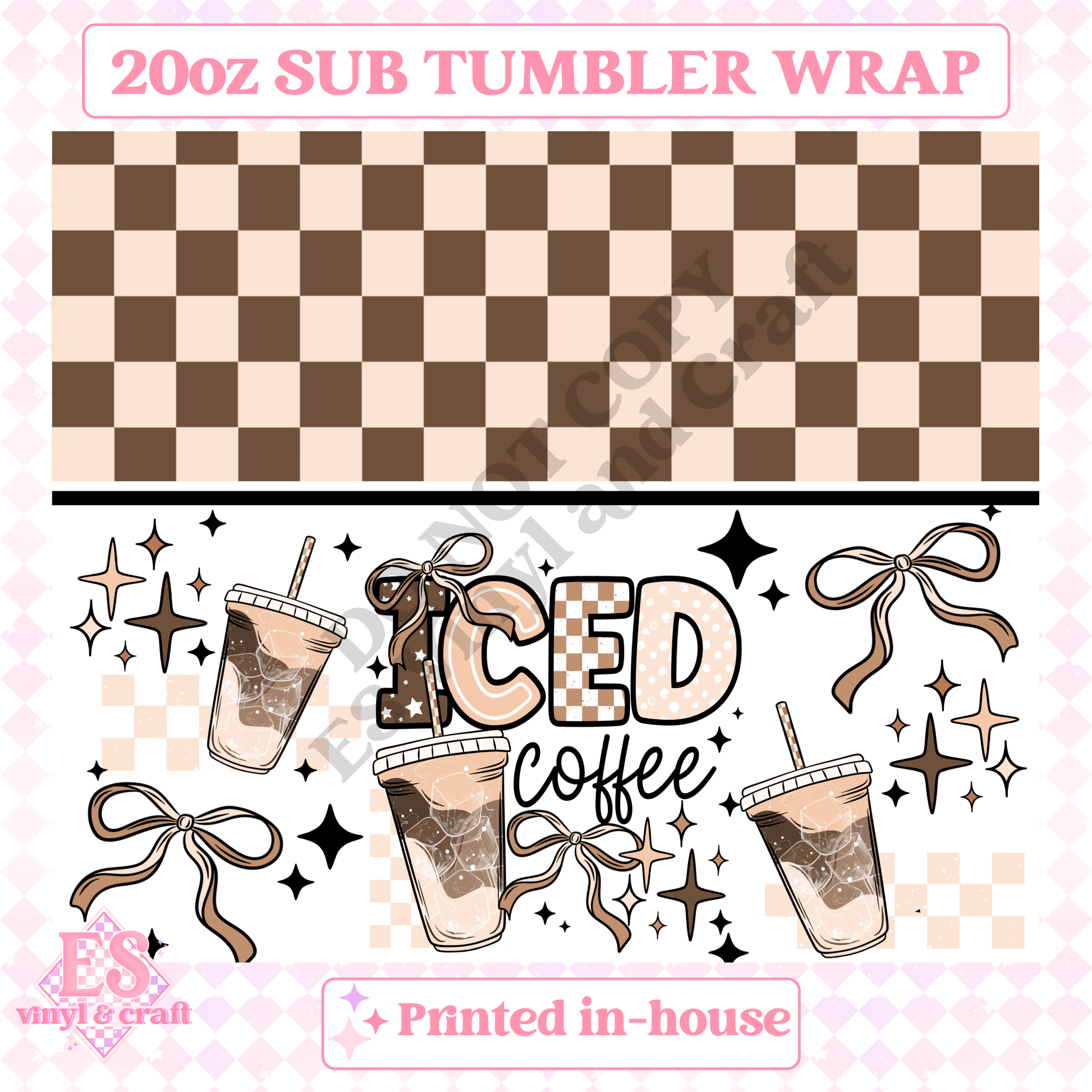 Tan Iced Coffee - Full 20oz Tumbler Sublimation Print image 1