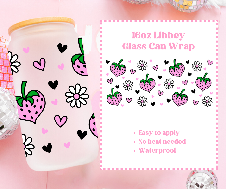 Strawberry Hearts - UVDTF 16oz Libbey Can Wrap image 0