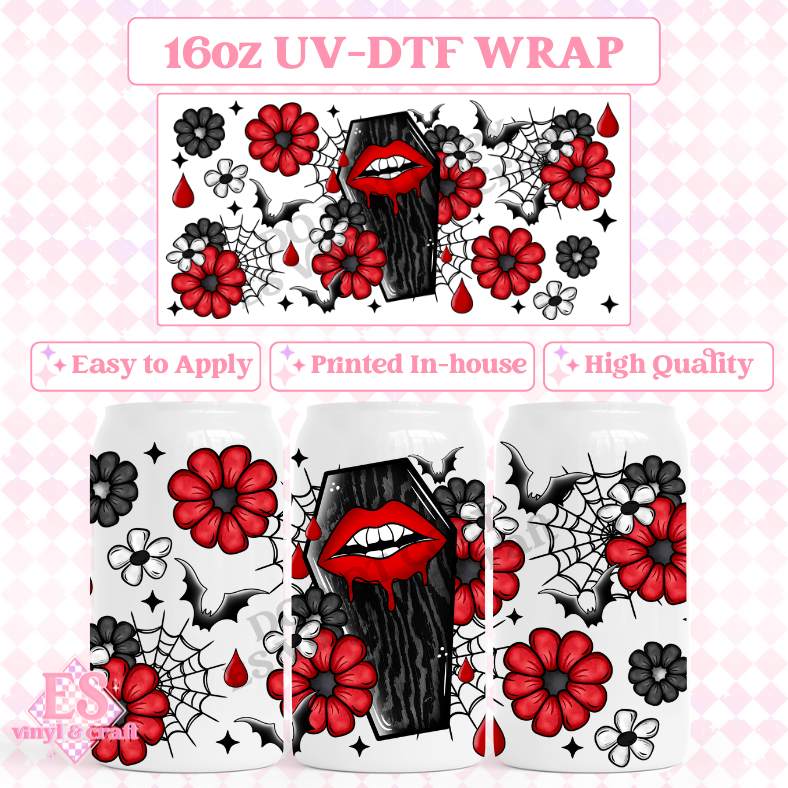 Floral Coffin - 16oz Beer Can / Libbey UV-DTF image 0