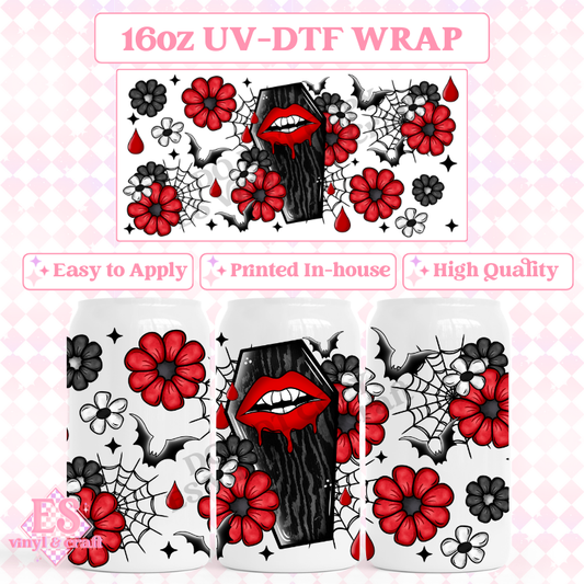 Floral Coffin - 16oz Beer Can / Libbey UV-DTF image 0