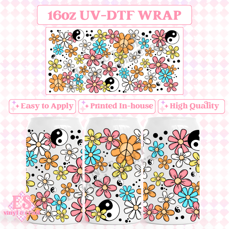 Retro Florals - 16oz Beer Can / Libbey UV-DTF Transfer image 0