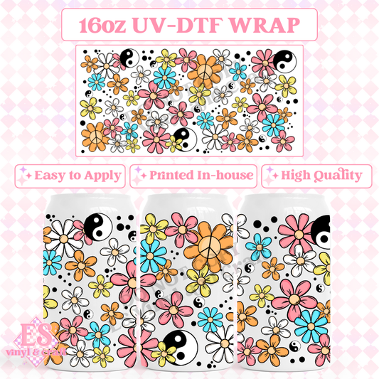 Retro Florals - 16oz Beer Can / Libbey UV-DTF Transfer image 0