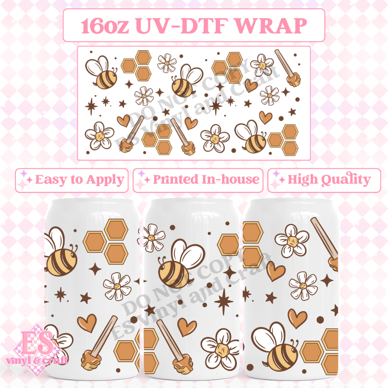Simple Bees - 16oz Beer Can / Libbey UV-DTF Transfer image 0