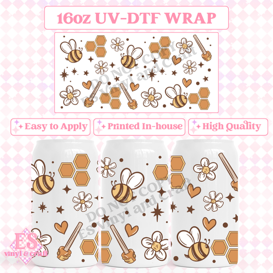 Simple Bees - 16oz Beer Can / Libbey UV-DTF Transfer image 0
