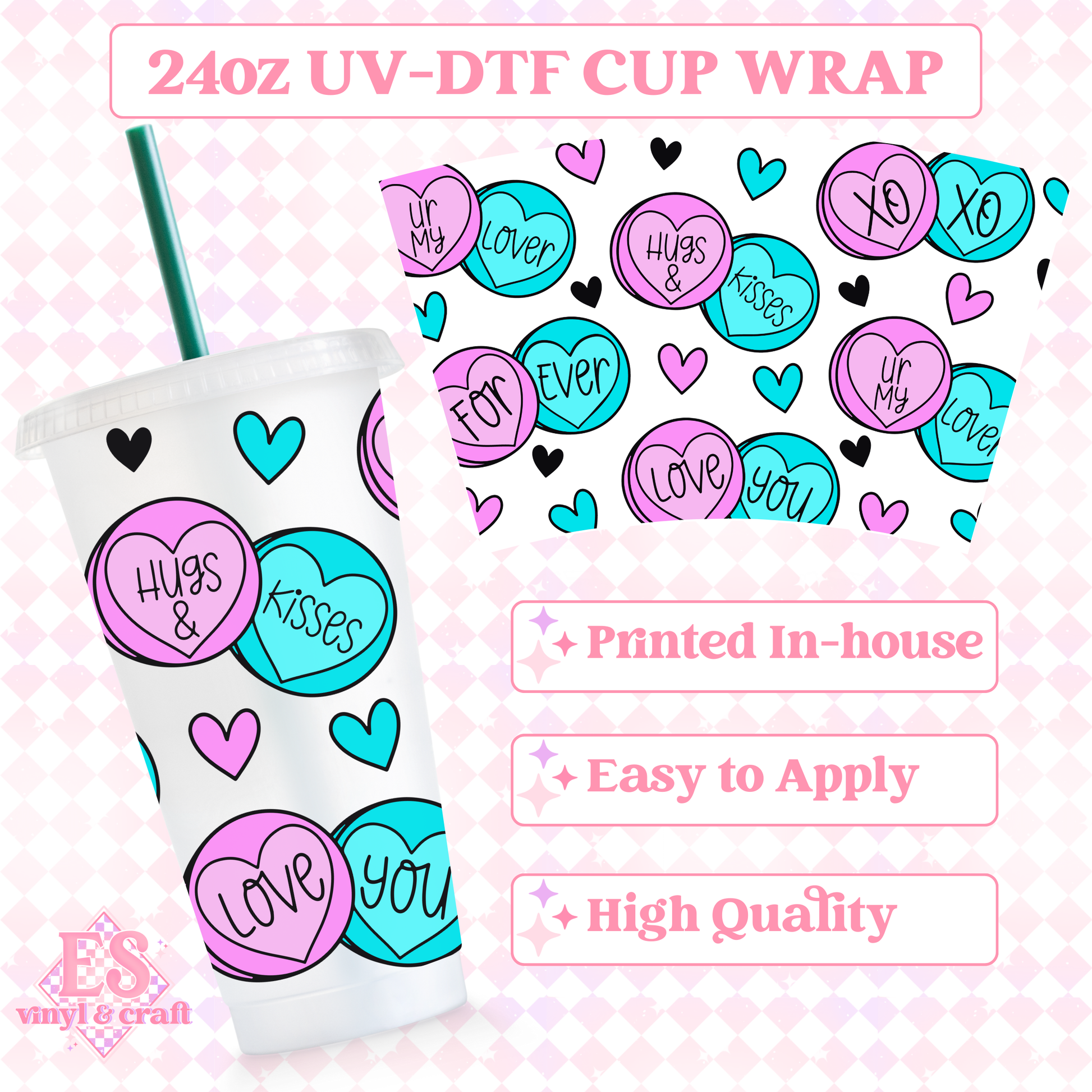 Candy Hearts - UVDTF 24oz Cold Cup Wrap image 0