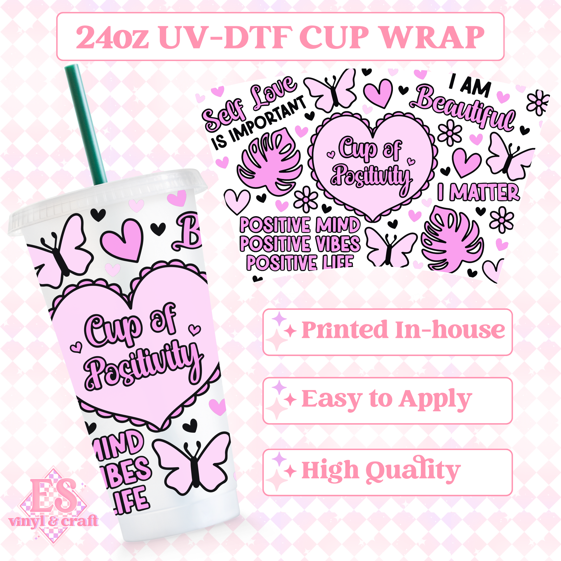 Cup of Positivity - UVDTF 24oz Cold Cup Wrap image 0