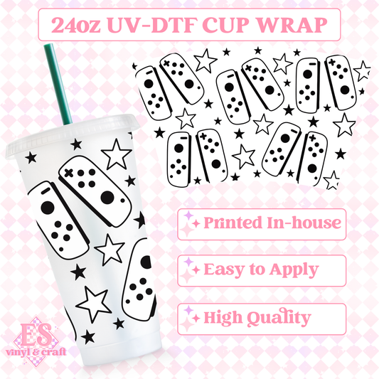Gamer "S" Black and White - UVDTF 24oz Cold Cup Wrap image 0