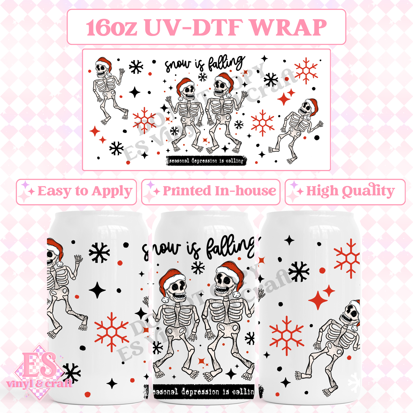 Snow is Falling (Black Skellies) - 16oz Beer Can / Libbey UV-DTF Transfer image 0