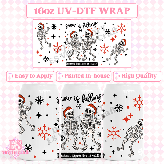Snow is Falling (Black Skellies) - 16oz Beer Can / Libbey UV-DTF Transfer image 0