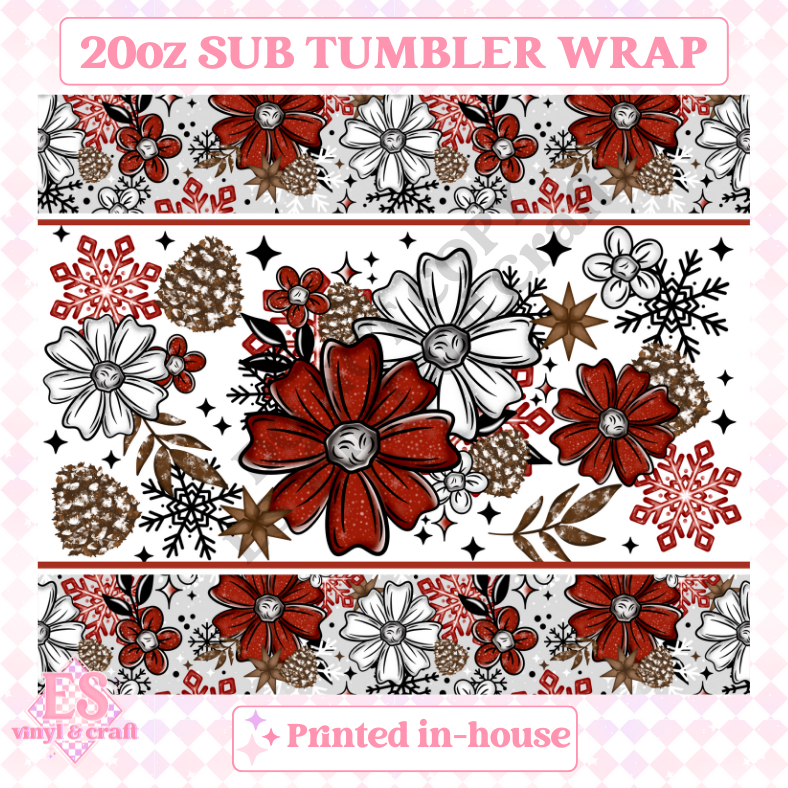 Christmas Florals - Full 20oz Tumbler Sublimation Ready Print image 1
