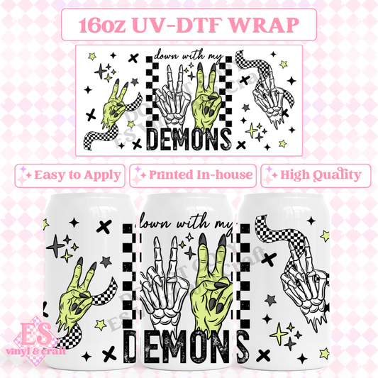 Down with my Demons (Black) - 16oz Beer Can / Libbey UV-DTF Transfer image 0