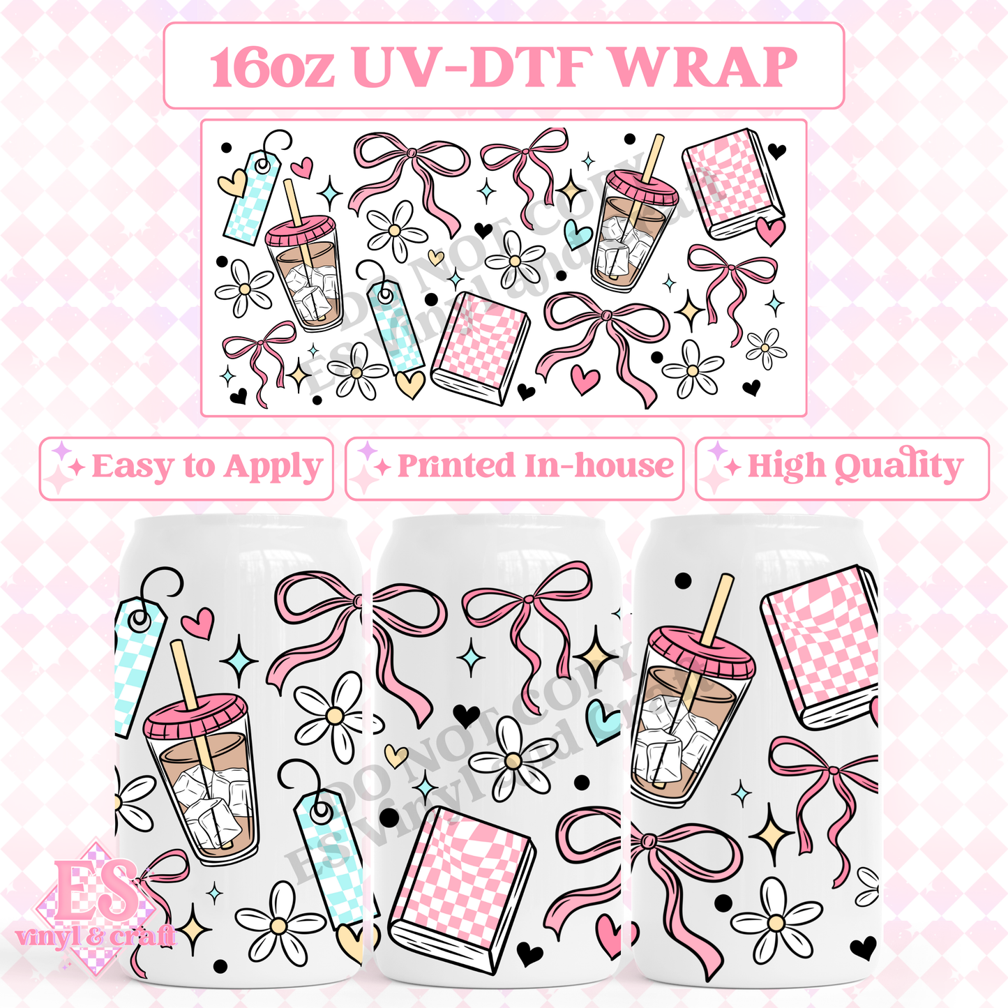 Girly Books - 16oz Beer Can / Libbey UV-DTF Transfer image 0