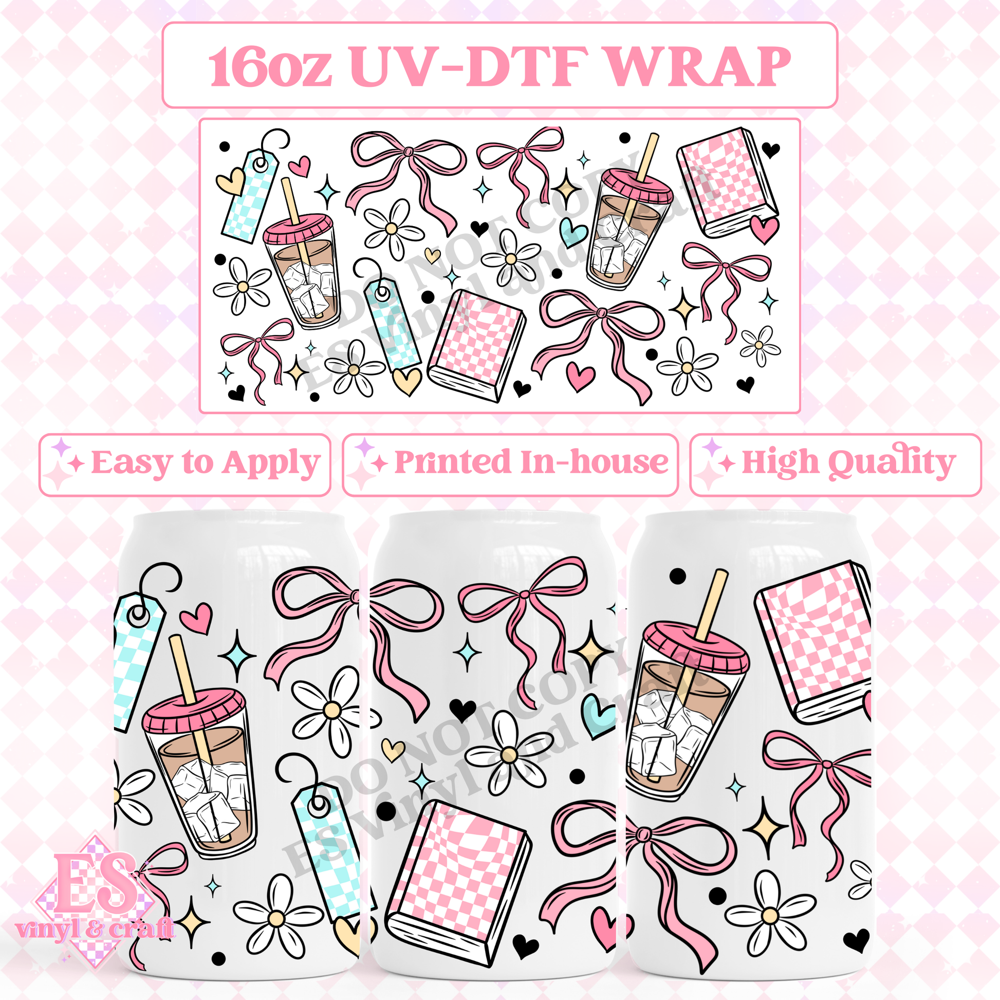 Girly Books - 16oz Beer Can / Libbey UV-DTF Transfer image 0