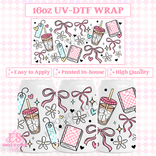 Girly Books - 16oz Beer Can / Libbey UV-DTF Transfer image 0