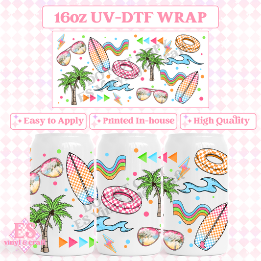 Neon Summer - 16oz Beer Can / Libbey UV-DTF Transfer image 0