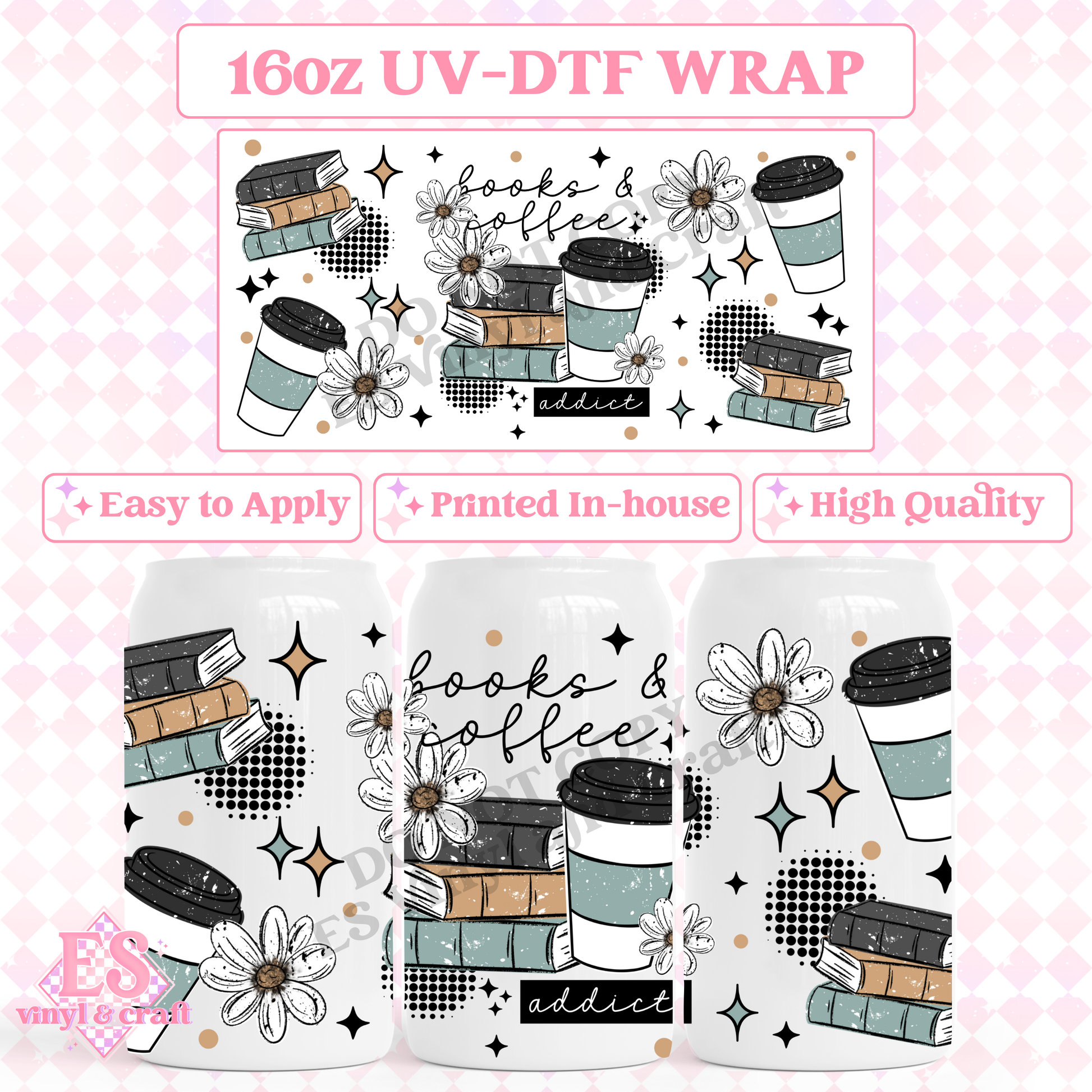 Books and Coffee - 16oz Beer Can / Libbey UV-DTF image 0