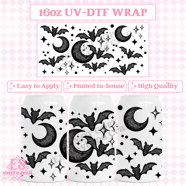 Flying Bats and Moons - 16oz Beer Can / Libbey UV-DTF Transfer image 0