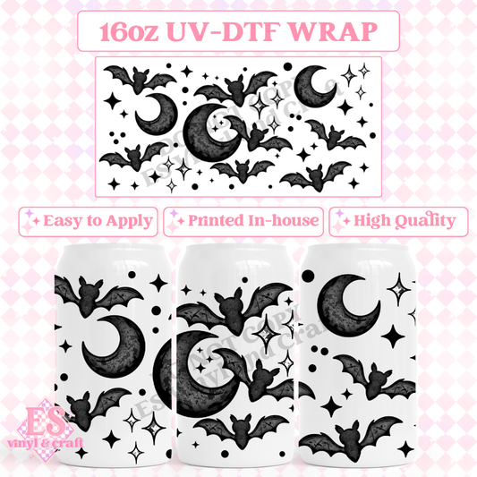 Flying Bats and Moons - 16oz Beer Can / Libbey UV-DTF Transfer image 0