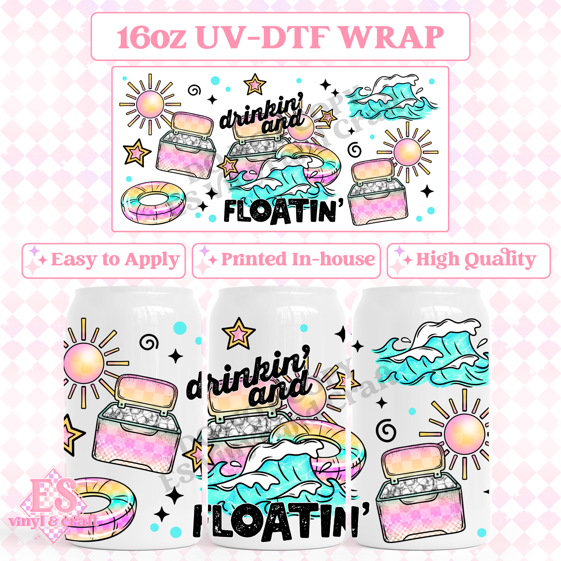 Drinkin' & Floatin' - 16oz Beer Can / Libbey UV-DTF Transfer image 0