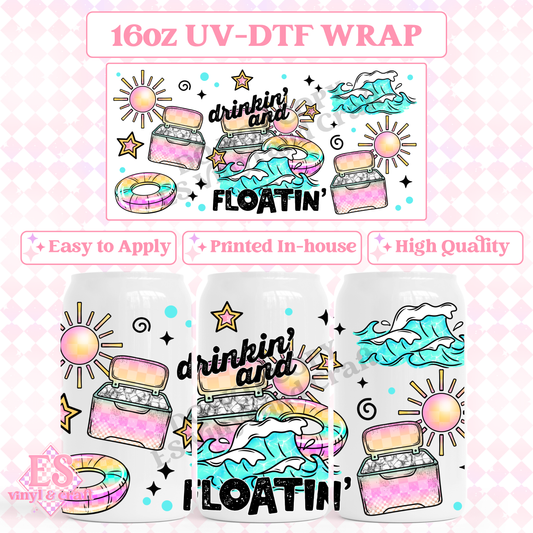 Drinkin' & Floatin' - 16oz Beer Can / Libbey UV-DTF Transfer image 0