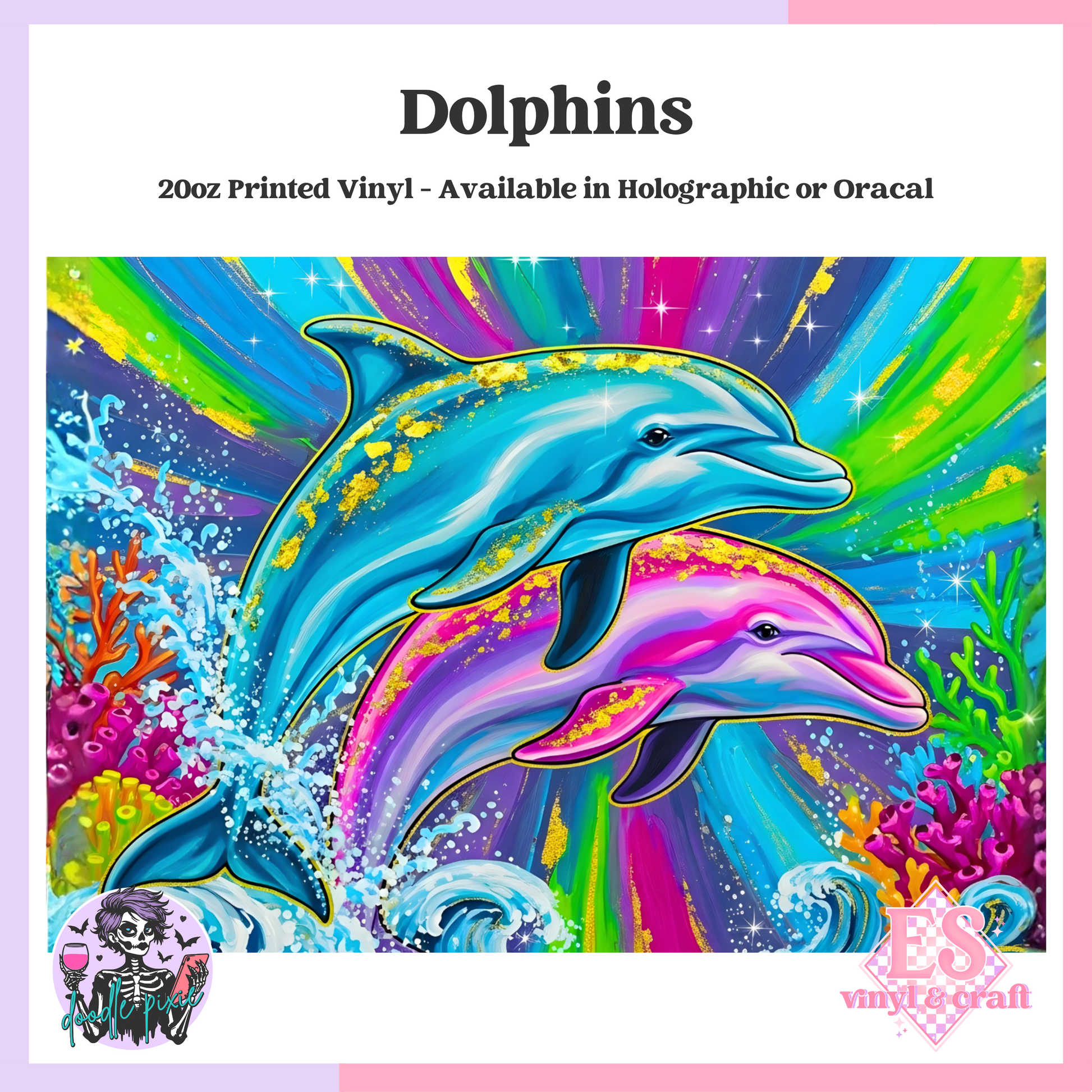 Dolphins - 20oz Printed Tumbler Self Adhesive Vinyl image 0